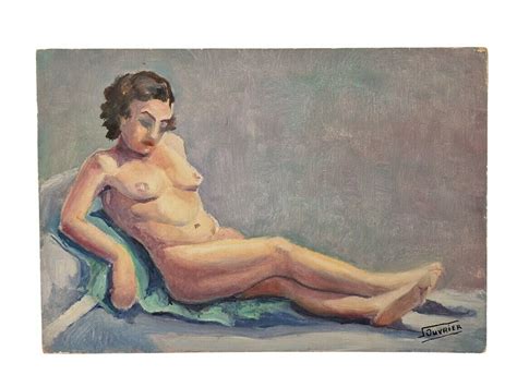 French Nude Woman Painting Mid Century Naked Lady Portrait Suzanne