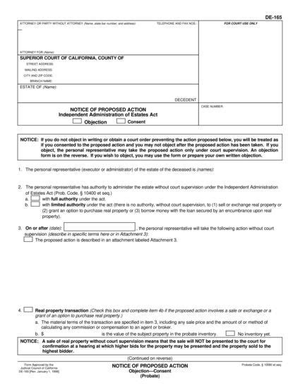 Notice Of Proposed Action Objection Consent California Courts