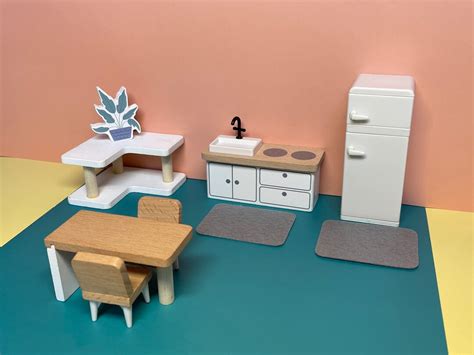 Miniature Modern Dollhouse Wooden Furniture Kitchen Set 1:12 Scale - Etsy