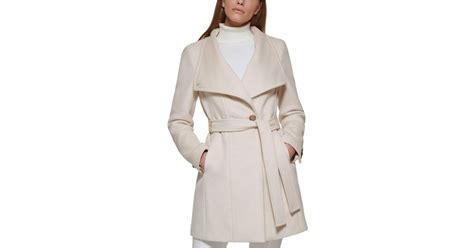 Calvin Klein Wool Asymmetrical Belted Wrap Coat Created For Macys In Nude Gray Lyst