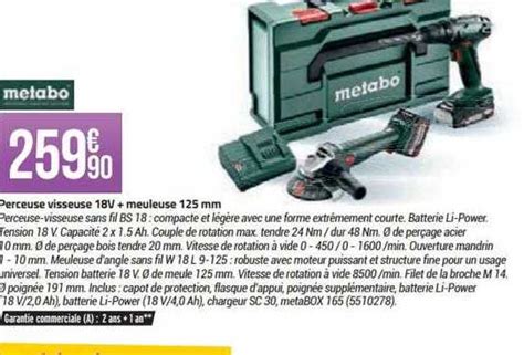 Promo Perceuse Visseuse 18v Meuleuse 125 Mm Metabo Chez Bricorama