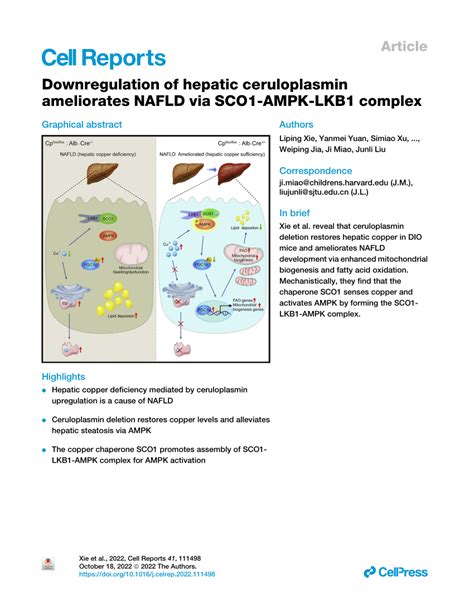 Pdf Downregulation Of Hepatic Ceruloplasmin Ameliorates Nafld Via