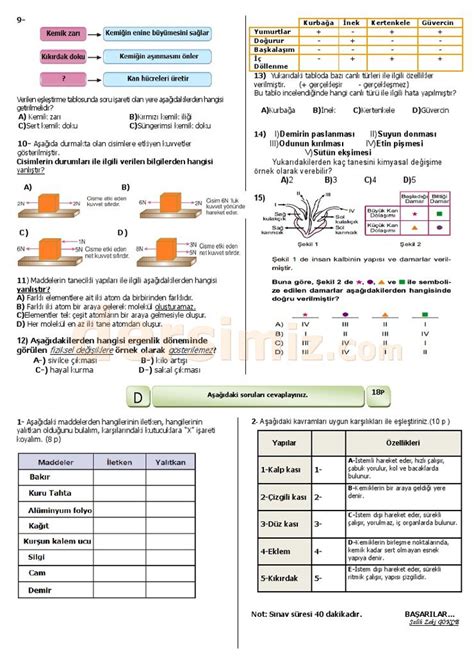 S N F Fen Bilimleri Dersi D Nem Yaz L S Nav Sorular