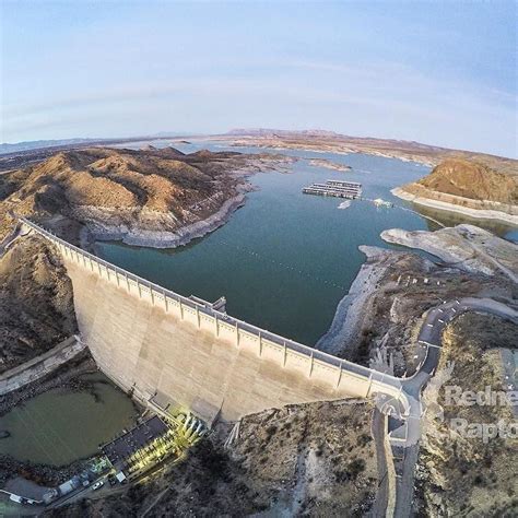 An aerial view of the Elephant Butte lake dam Elephant Butte New Mexico ...