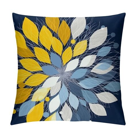 Comio Navy Blue Yellow Pillow Covers Yellow Gray Dahlia Floral