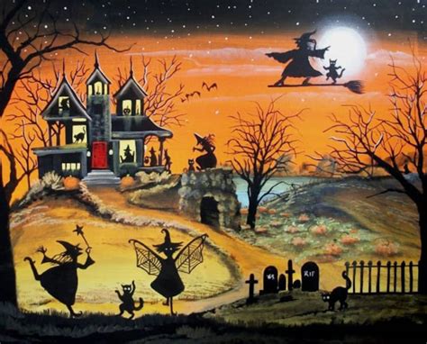 Folk Art HALLOWEEN PRINT Whimsical Witches Witches Etsy