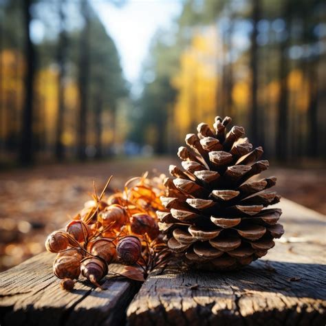 Premium Ai Image A Pine Cone Sits On A Wooden Table With A Pine Cone