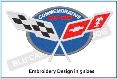 Corvette Commemorative Embroidery Design ⋆ Blu Cat Red Dog