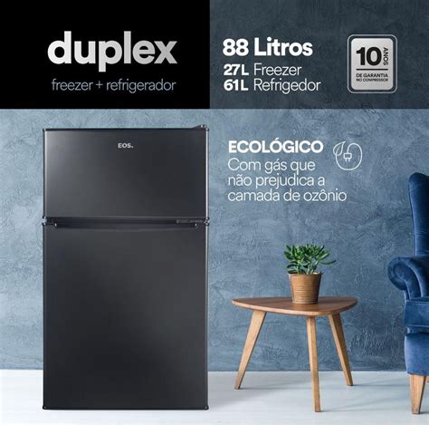 Frigobar Duplex - Frigobar Duplex EOS EFB140D 88 Litros Preto 110V | MadeiraMadeira