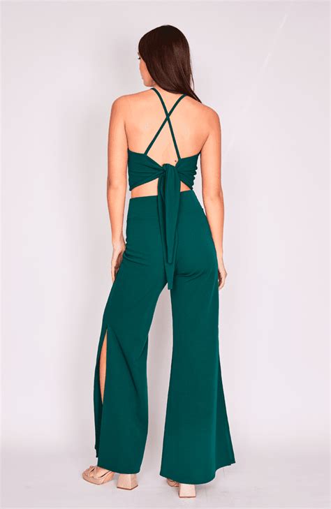 CONJUNTO PALAZZOS VERDE PETROLEO TOP HALTER Minísima