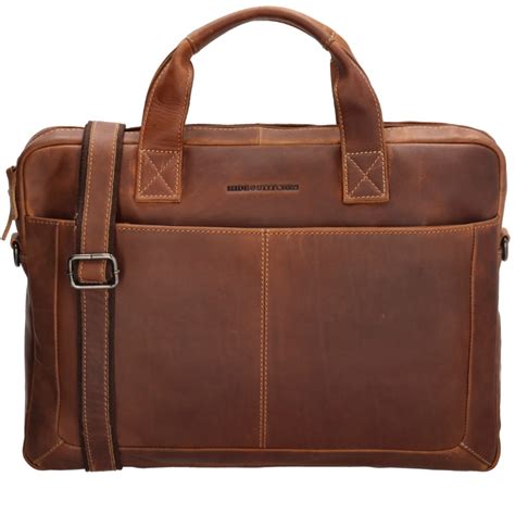 Hide Stitches Japura Leren Laptoptas Inch Cognac