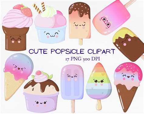 Ice Cream Cone Png Clipart Set Kawaii Popsicle Cute Etsy Hot Sex Picture