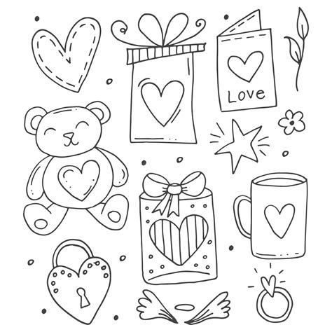 Premium Vector Big Set Of Cute Handdrawn Doodle Elements About Love