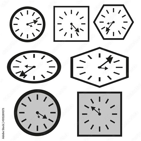 Cartoon Wall Clocks Various Shapes Round Clock Vector Illustration