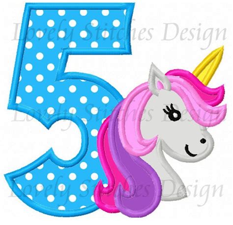 Unicorn Number 5 Applique Machine Embroidery Design NO:0648 | Etsy