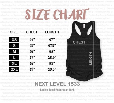 Next Level Size Chart Next Level 1533 Size Chart Next Level Mockup Tee Size Chart Racerback Tank