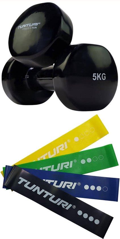 Tunturi Fitness Set Vinyl Dumbbell 2 X 5 Kg Weerstandsbanden 4