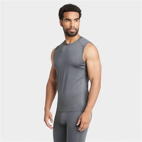 Men S Sleeveless Fitted Muscle T Shirt All In Motion Gray XXL In