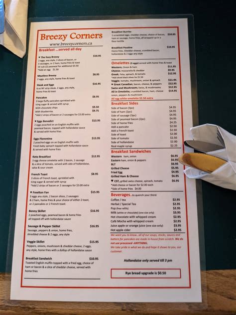 Menu At Breezy Corners Freelton Restaurant Hamilton Hwy 6