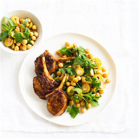 Paprika Lamb With Green Olives Mint And Chickpea Salad