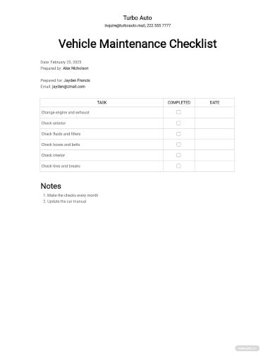 Free 12 Vehicle Maintenance Checklist Samples [ Preventive Service Routine ]