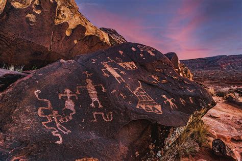 Anasazi Valley Petroglyphs At Sunset St George Utah Photograph By