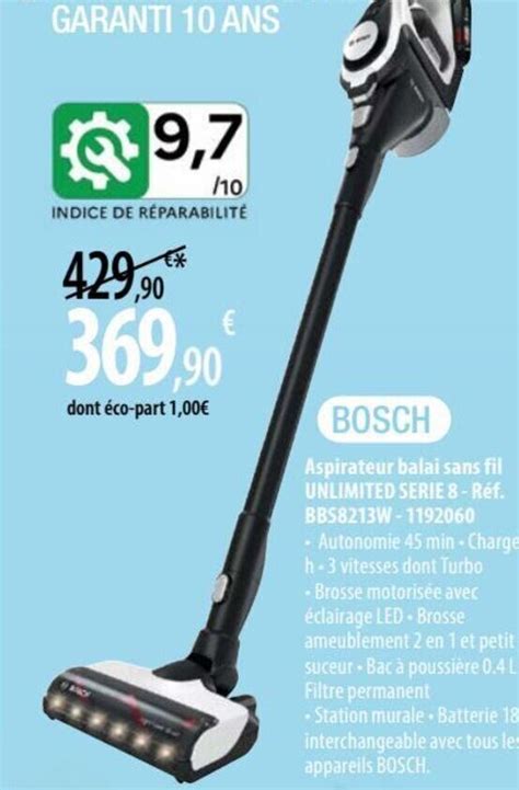 Promo Bosch Aspirateur Balai Sans Fil Unlimited Serie R F Chez