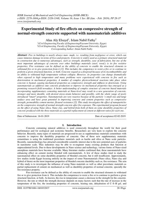 Pdf Experimental Study Of Fire Effects On Compressive Strength Of