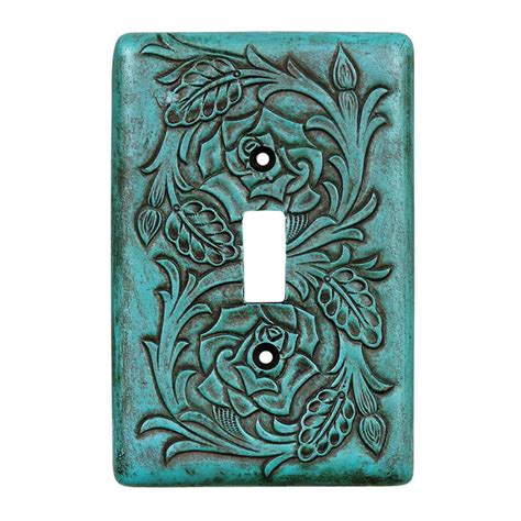 Turquoise Tooled Leather Double Switch Cover Black Forest Decor