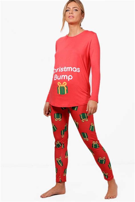 Womens Maternity Christmas Bump Pyjama Set Boohoo Uk