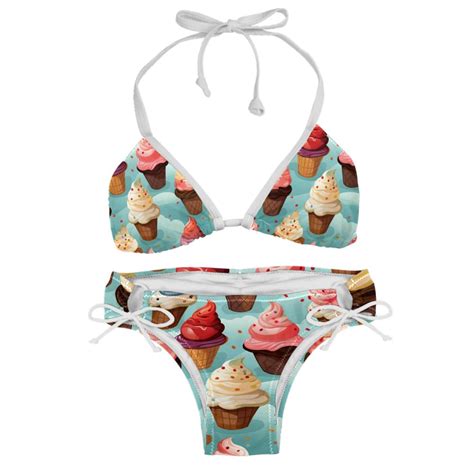 Ice Cream Women S Bikini Set With Detachable Sponge And Adjustable