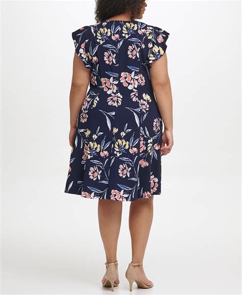 Jessica Howard Plus Size Floral Print Flutter Sleeve Dress Macys