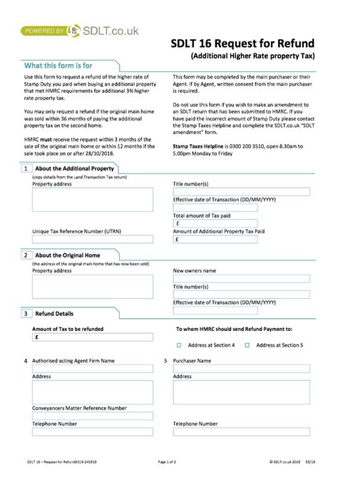 SDLT 16 Refund Request For Refund SDLT 16 Stamp Duty Land Tax