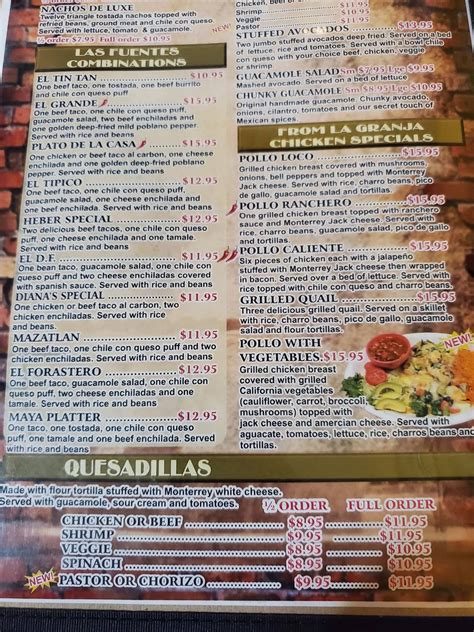 Menu At Las Fuentes Restaurant La Grange