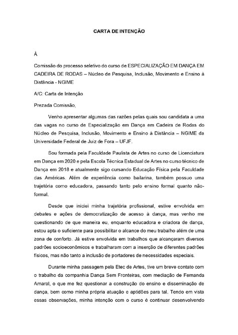 Exemplo De Carta De Inten Es Educa O Infantil Revoeduca