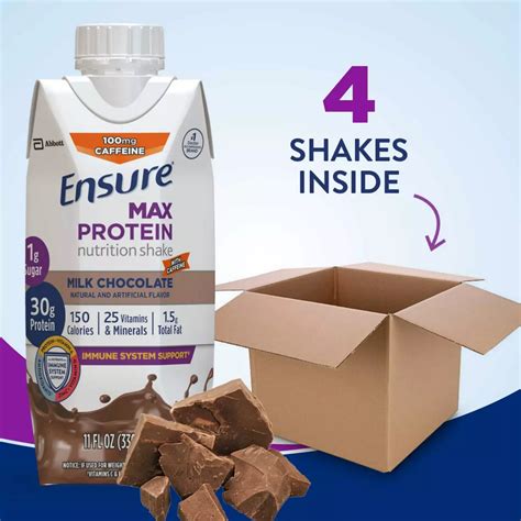 Ensure Max Protein Caffeine Nutrition Shake Milk Chocolate 4 Pk Shop Diet And Fitness At H E B