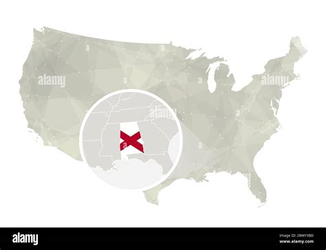 Polygonal Abstract Usa Map With Magnified Alabama State Alabama State