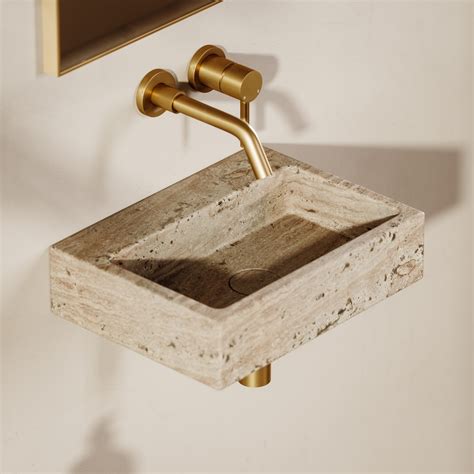 Via Travertine Stone Wall Hung Basin Mm Lusso