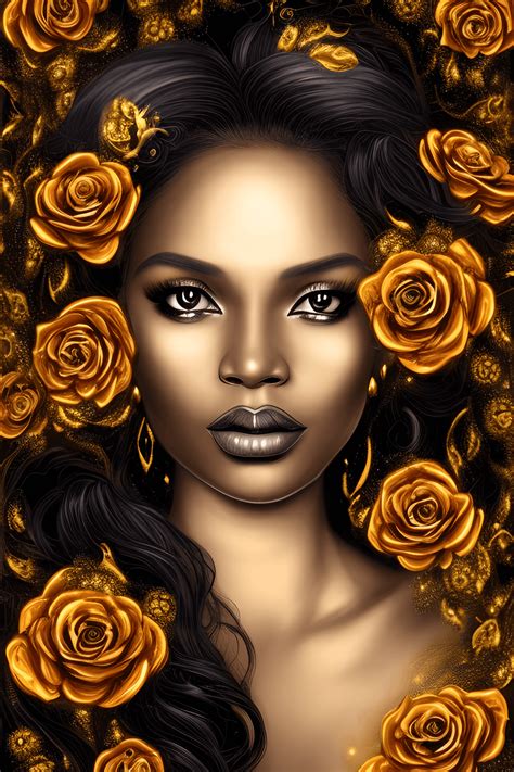 A Stunning Rendering Of An Elegant Melanin Woman With A Black And Gold