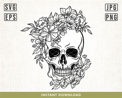 Floral Skull Svg Skull Svg Flower Skull Svg Flower Skull Etsy UK