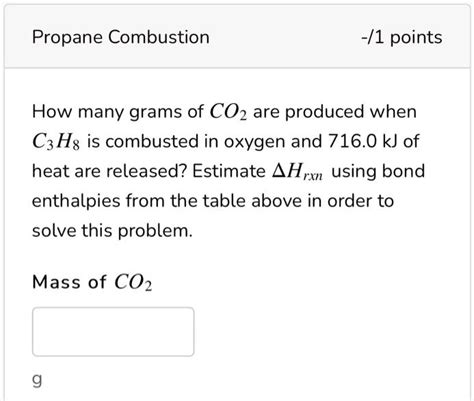 Solved Propane Combustion Point How Many Grams Of Co Are Produced