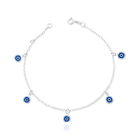 Pulseira de Prata 925 Olho Grego Azul 20cm Céu de Prata