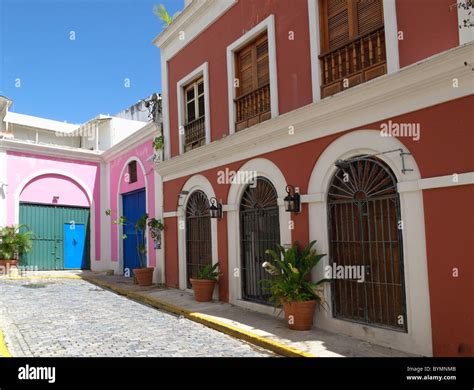 Old San Juan Street with Colonial Architecture, Puerto Rico Stock Photo ...