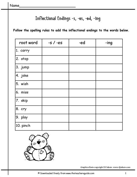 Inflectional Endings Worksheets Inflectional Endings