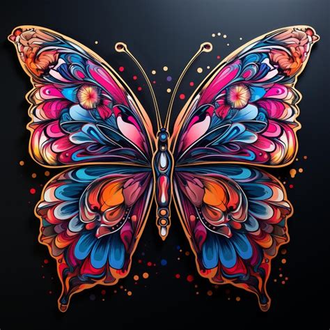 Premium Ai Image Brightly Colored Butterfly With A Black Background