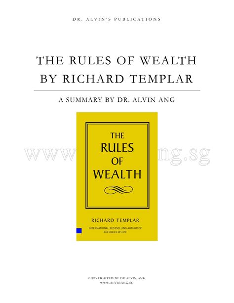 Solution The Rules Of Wealth By Richard Templar A Summary By Dr Alvin