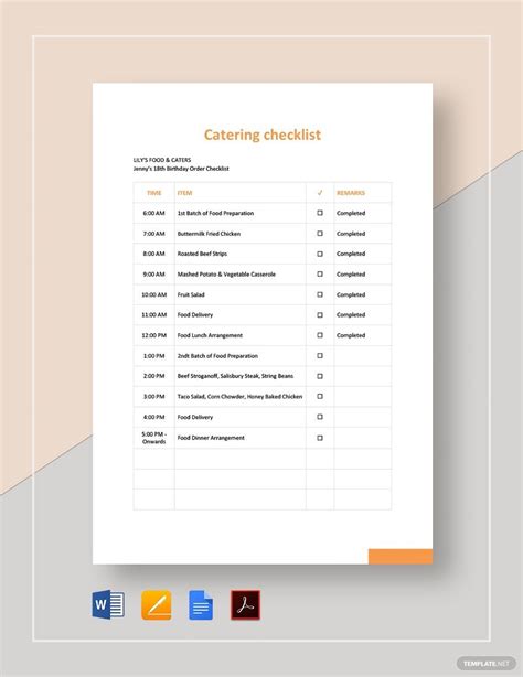 Catering Checklist Template in Pages, Word, PDF, Google Docs - Download | Template.net