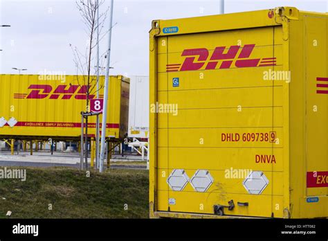 Dobroviz Czech Republic March Dhl Shipping Containers In Front