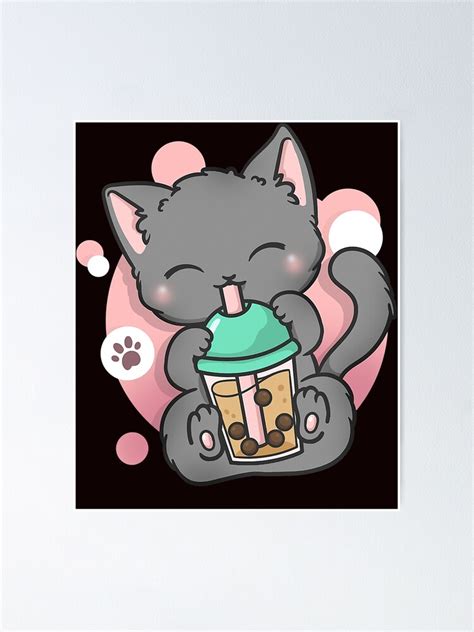 Cat Boba Tea Bubble Tea Anime Kawaii Neko Poster For Sale By