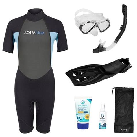 Blue Reef Aqua Blue Girls Shorty Wetsuit Snorkeling Package Pckaqb25gbs